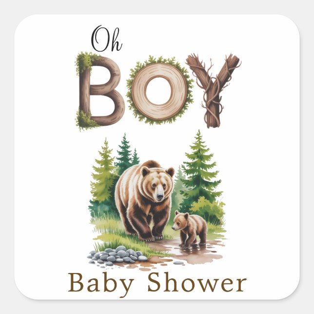 Oh Boy: Typography and Bears Square Sticker (Front)