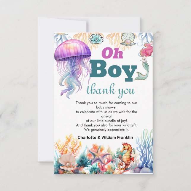 oh boy under the sea baby boy shower thank you card (Front)