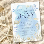 Oh Boy Under The Sea Baby Shower  Invitation<br><div class="desc">Cute under the sea baby shower invitation featuring an octopus,  whale,  sea turtle,  sea horse, coral and fish set on a blue watercolor background.. Perfect for your summer theme ocean shower for a baby boy.</div>