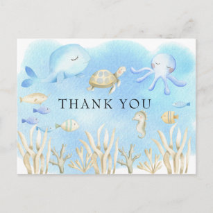 Oh Boy Under the Sea Baby Shower Thank You Postcard