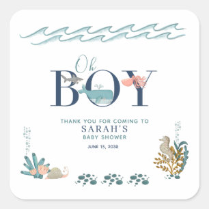 Oh Boy Under the Sea Baby Shower Thank You Square Sticker