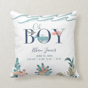 Oh Boy Under the Sea Octopus Baby Birth Stats Cushion