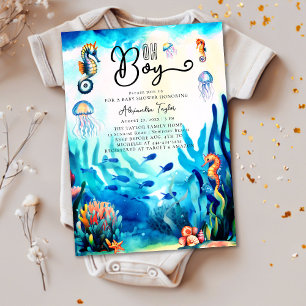 Oh Boy Under the Sea Seahorse Ocean Baby Shower Invitation