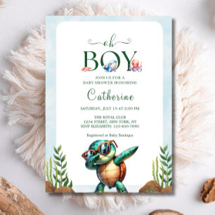 Oh Boy Under The Sea Turtle Baby Shower Invitation
