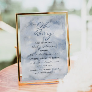 Oh Boy Watercolor Dusty Blue Boys Invitation