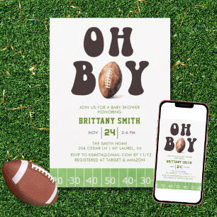 Oh Boy Watercolor Football Baby Shower Invitation