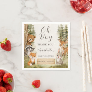 Oh Boy Watercolor Rustic Woodland Baby Shower Napkin