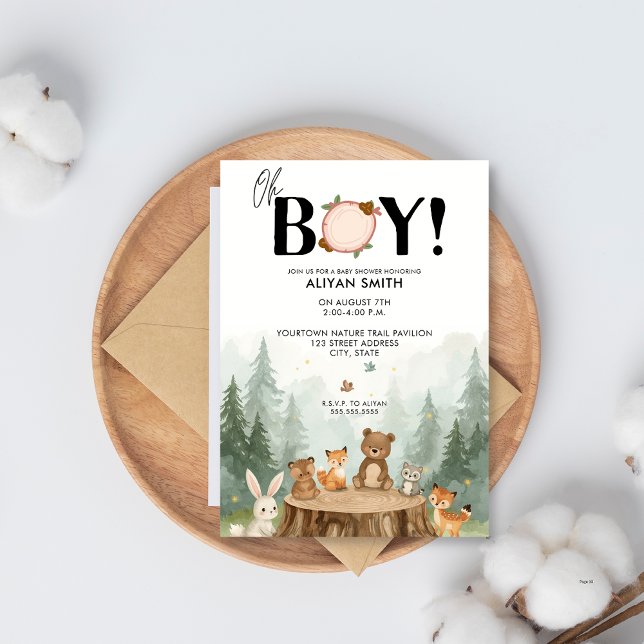 Oh Boy Watercolor Woodland Animals Baby Shower  Invitation (Creator Uploaded)