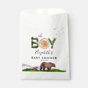 Oh Boy Watercolor Woodland Bear Baby Shower Favour Bag