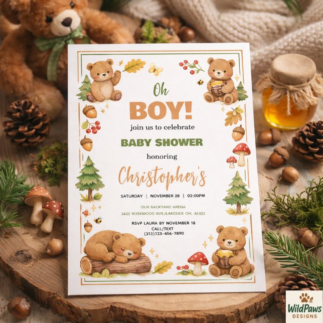Oh Boy Watercolor Woodland Bear Baby Shower Invitation (Oh Boy Watercolor Woodland Bear Baby Shower Invitation
)