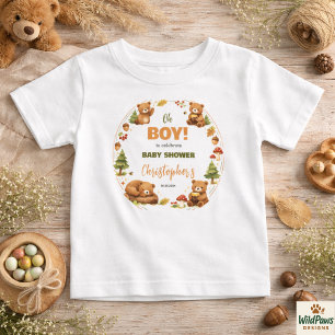 Oh Boy Watercolor Woodland Bear Baby Shower T-Shirt