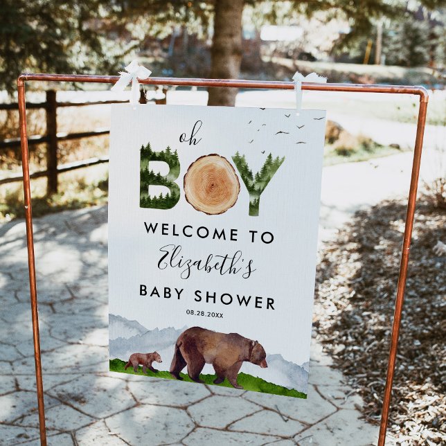 Oh Boy Watercolor Woodland Bear Welcome  Poster (Creator Uploaded)
