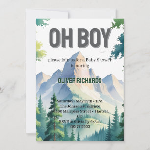 Oh Boy Watercolor Woodland Mountain Baby Shower  Invitation