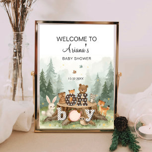 Oh Boy Watercolor Woodland Safari Animal Welcome Poster