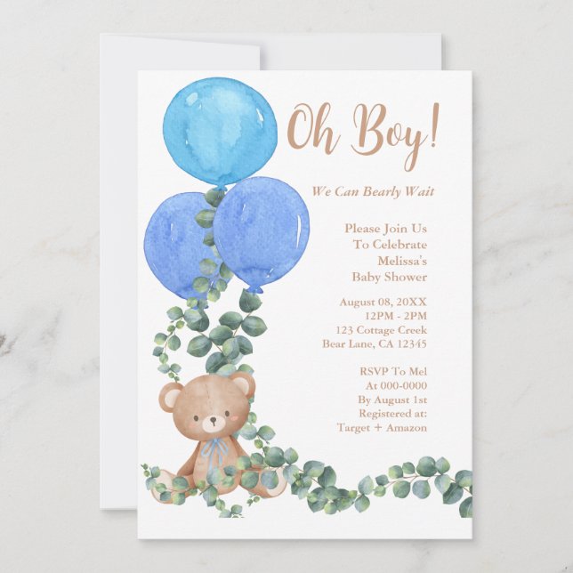 Oh Boy We Can Bearly Wait Baby Shower Invitation (Front)