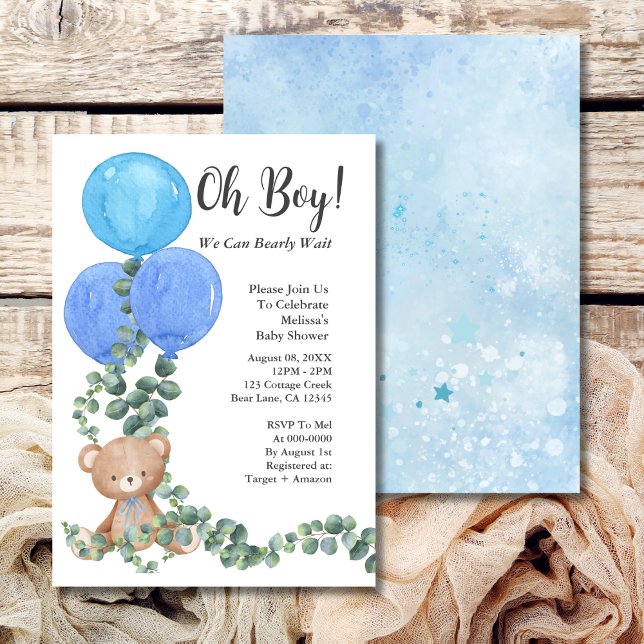 Oh Boy We Can Bearly Wait Baby Shower Invitation (Creator Uploaded)