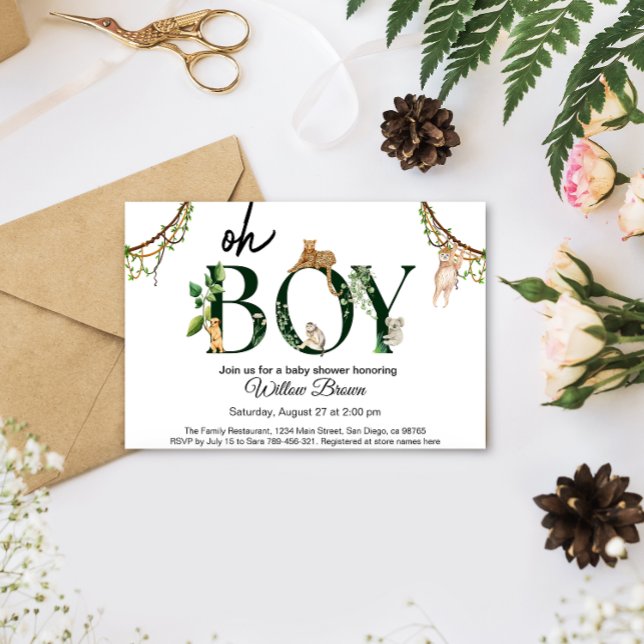 Oh Boy Wild Safari Animal Jungle Boy Baby Shower Invitation (Oh Boy Wild Safari Animal Baby shower Invitation card mockup)