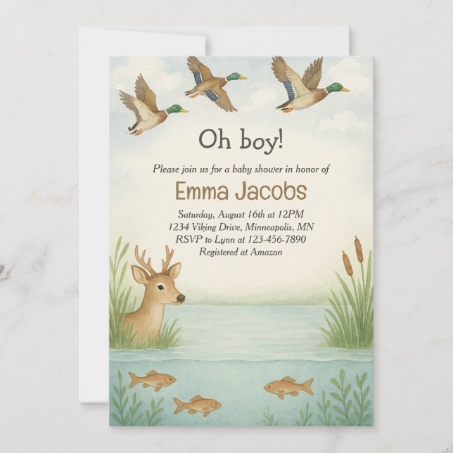 Oh Boy! Wildlife Baby Shower Invitation (Front)