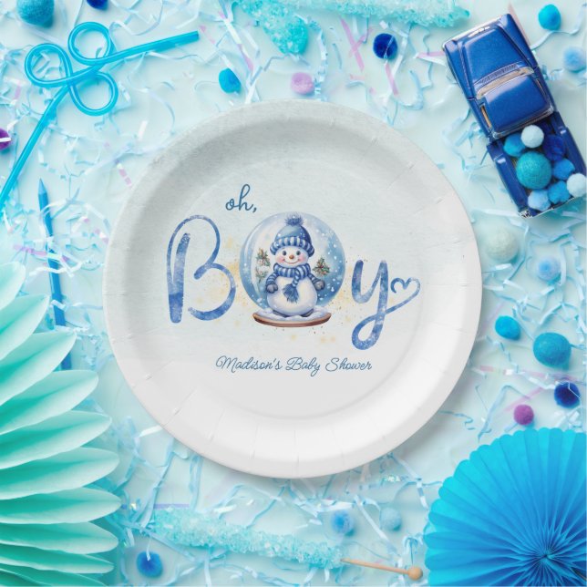 Oh Boy Winter Theme Baby Shower Paper Plate (Party)