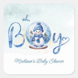 Oh Boy Winter Theme Baby Shower Square Sticker