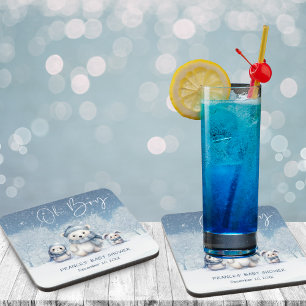 Oh Boy Winter   Woodland Baby Shower Coaster