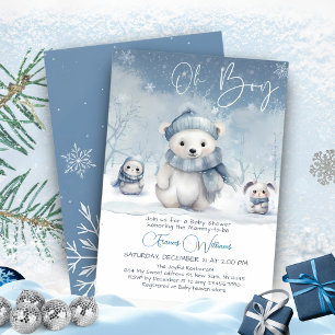 Oh Boy Winter Woodland Baby Shower Editable Invitation