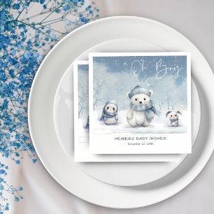 Oh Boy Winter   Woodland Baby Shower Editable Napkin