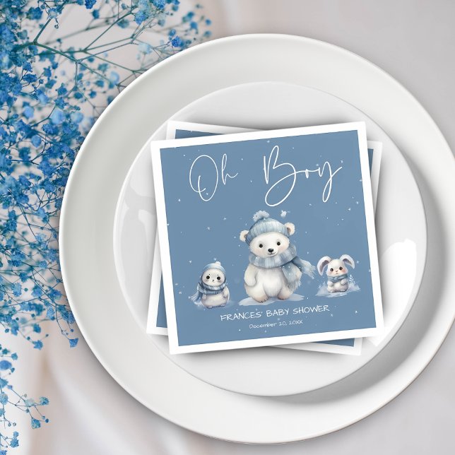 Oh Boy Winter | Woodland Baby Shower Editable Napkin (Creator Uploaded)
