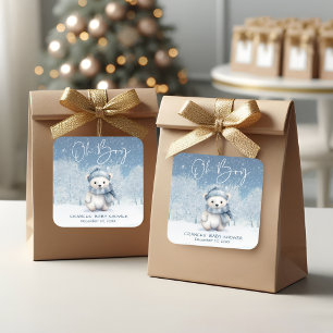 Oh Boy Winter Woodland Baby Shower Square Sticker