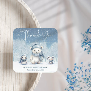 Oh Boy Winter Woodland Baby Shower Square Sticker