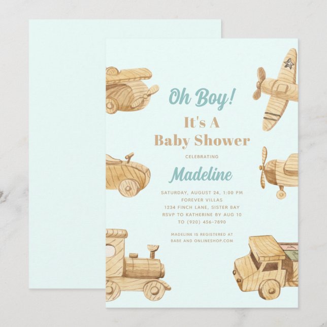  Oh Boy Wooden Toys Baby Shower Invitation (Front/Back)