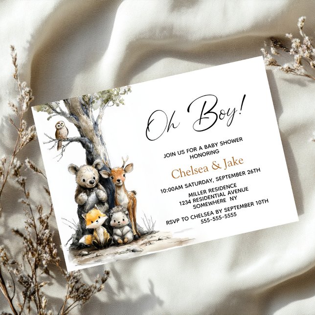 Oh Boy Woodland Animals Baby Shower Invitation (Creator Uploaded)