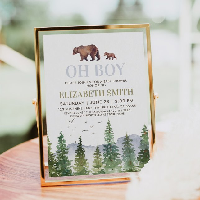 Oh Boy Woodland Bear Baby Shower Invitation (Creator Uploaded)