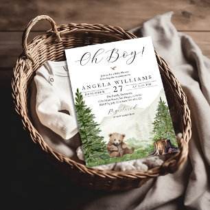 Oh Boy Woodland Bear Baby Shower Invitation