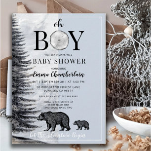 Oh Boy Woodland Bears Boy Baby Shower Invitation