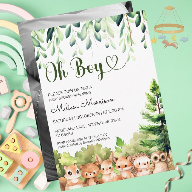 Oh Boy Woodland Photo Boy Baby Shower Invitation (Oh Boy Woodland Photo Boy Baby Shower Invitation)