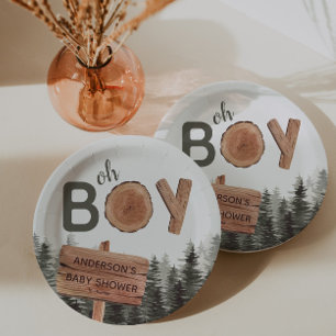 Oh Boy - Woodland Rustic Baby Shower  Paper Plate
