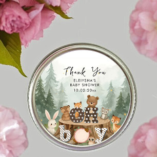Oh Boy Woodland Safari Animals Thank You Classic Round Sticker