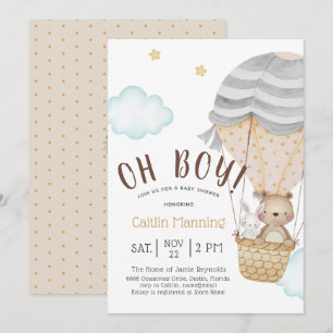 Oh Boy Woodland Teddy Bear Baby Shower Invitation