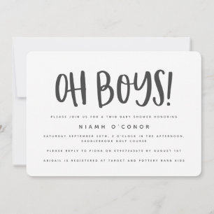 Oh boys twin baby shower invitation