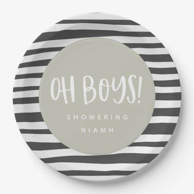 Oh boys, twin baby shower party napkins paper plate (Front)