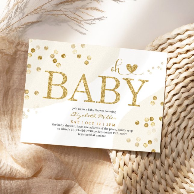 Oh Bright Gold Glitter Chic Baby Girl Shower Invitation (Creator Uploaded)