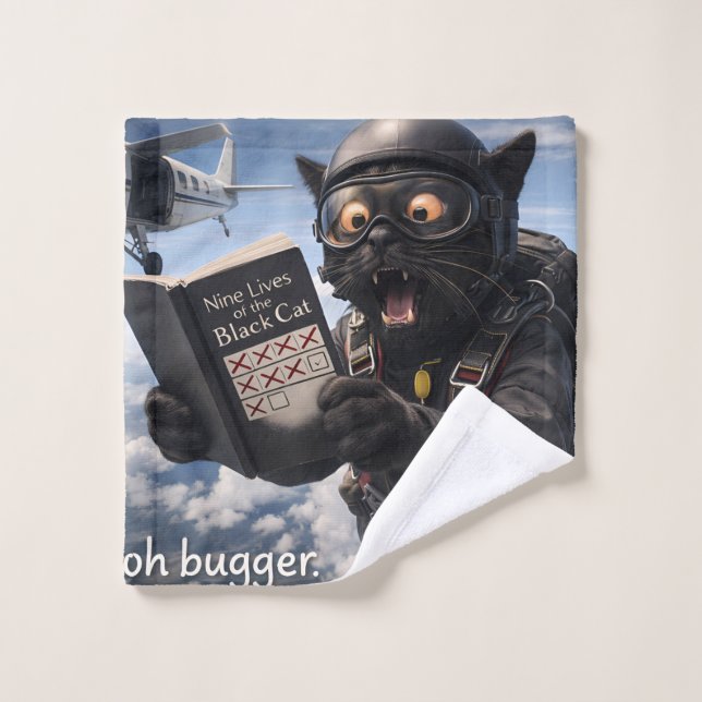 Oh bugger, funny skydiving black cat bath towel pr (Wash Cloth)