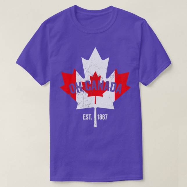 Oh Canada Canadian Flag Maple Leaf Est  T-Shirt (Design Front)