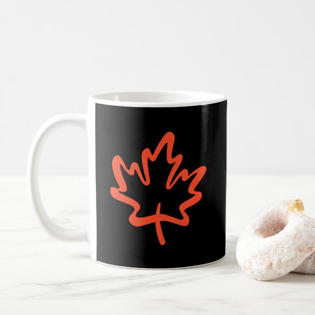 Oh Canada! Day Big Red Canadian Maple Leaf Coffee Mug (With Donut)