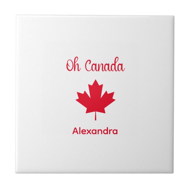 Oh Canada | Elegant Red Maple Leaf Ceramic Tile (Front)