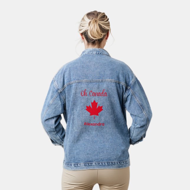 Oh Canada | Elegant Red Maple Leaf Denim Jacket (Model)