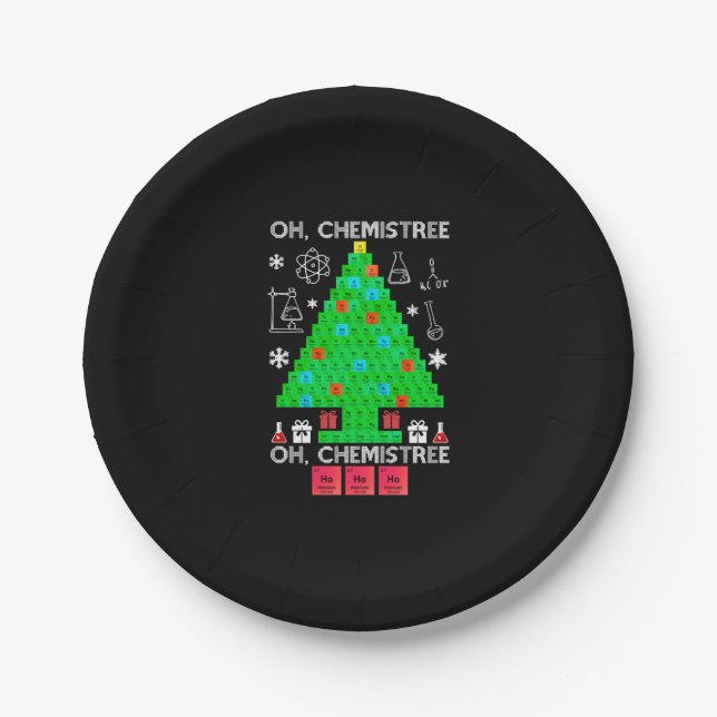 Oh Chemistree Chemist Tree Funny Science Christmas Paper Plate (Front)