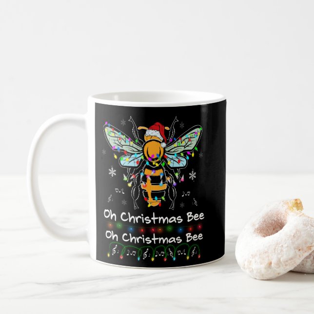 Oh Christmas Bee Bee Santa Hat Bee Light Christmas Coffee Mug (With Donut)