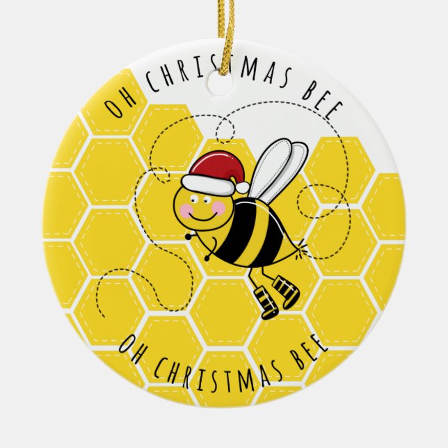oh christmas bee tree cute funny pun card ceramic ornament (Front)
